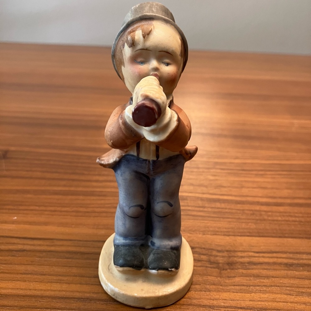Vintage Boy with Flute Serenade Porcelain Ceramic Glazed Figurine Made in Japan